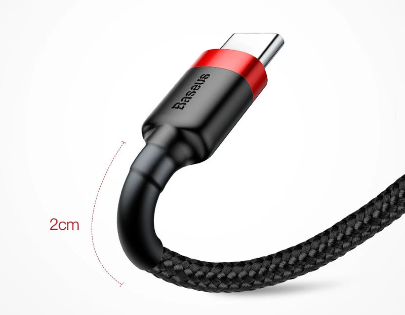 Cabo USB Tipo C BASEUS Cafule para Realme Xiaomi Samsung S21 Cabo de carregamento rápido USB-C Cabo de dados para carregador