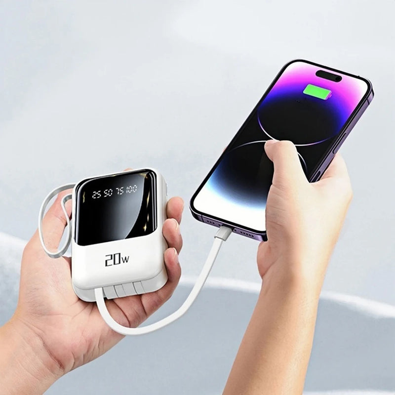 Carregador Portátil de Energia de Carregamento Rápido de 20 W e 10000 mAh com Saída Universal e 3 Cabos