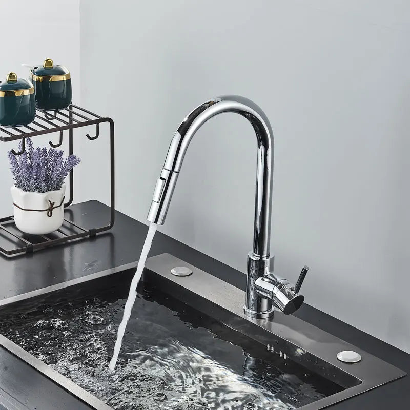 Torneira de cozinha FMHJFISD, torneira de cozinha dourada escovada, torneira de água retrátil, misturadora de alça única, rotação de 360 graus, torneira de chuveiro de cozinha