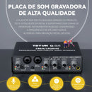 Placa de som profissional TEYUN Q-24 com monitor para guitarra elétrica, ideal para gravações ao vivo, transmissões e estúdios de canto em computadores e PCs.