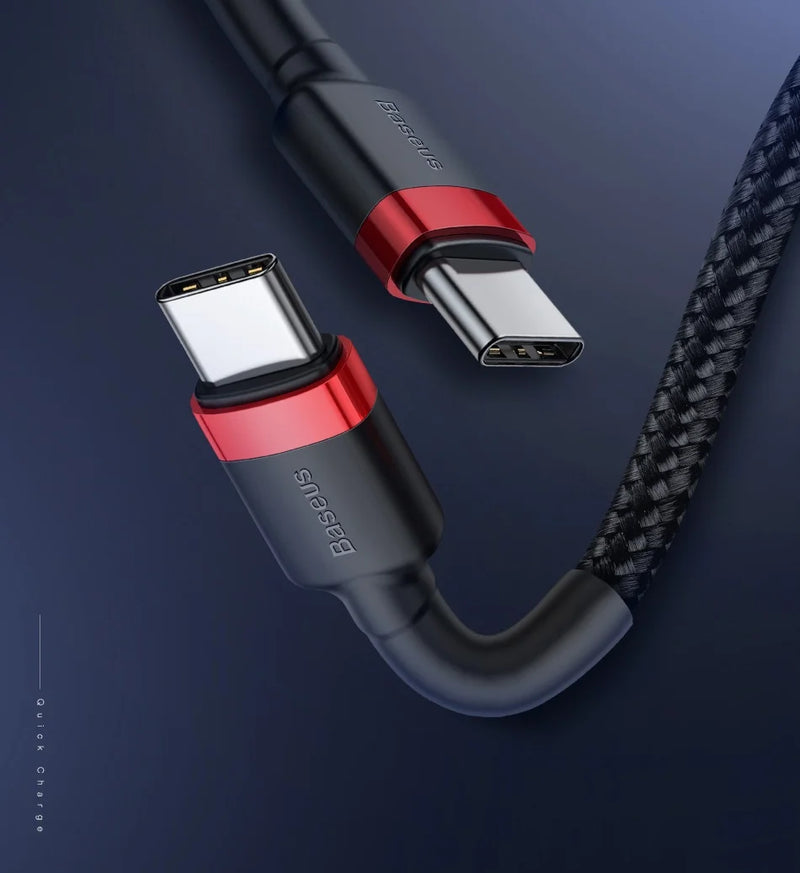Cabo USB C para USB C Baseus Cafule 60 W para iPhone 15, MacBook, iPad Pro, cabo de carregamento rápido 5A, trança de nylon de 1 m/2 m