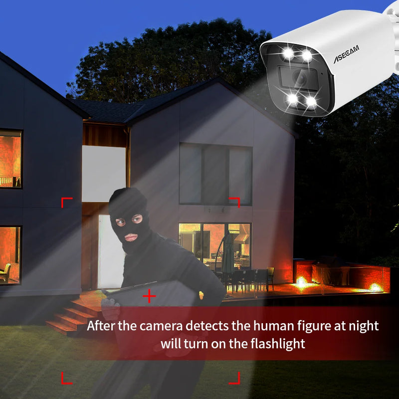 Nova câmera IP 4K 8MP com áudio externo POE H.265 Onvif Metal Bullet, câmera de vigilância com visão noturna colorida para casa