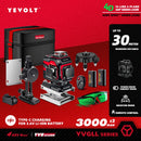 Nível a laser verde série YEVOLT YVGLL4XS, 3/4 planos, 12/16 linhas, autonivelante, 360 graus, 3D/4D, horizontal e vertical, 3,6 V, 3 Ah, ferramentas elétricas