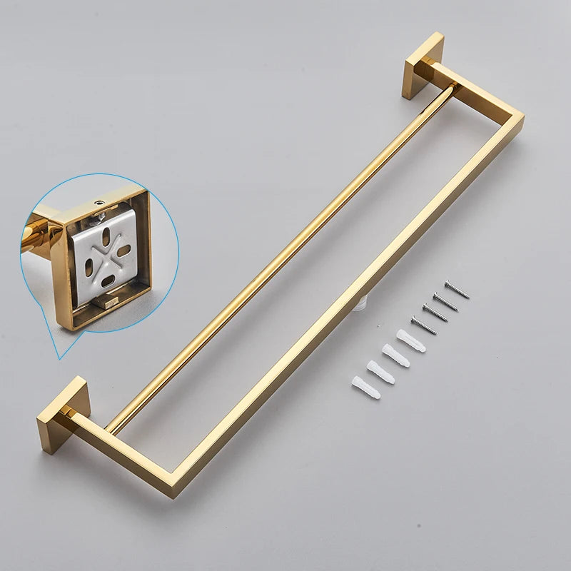 Acessórios para banheiro Toalheiro Aço inoxidável Toalheiro Acessórios para banheiro Prateleira de armazenamento Toalheiro duplo Dourado/Preto/Cromado