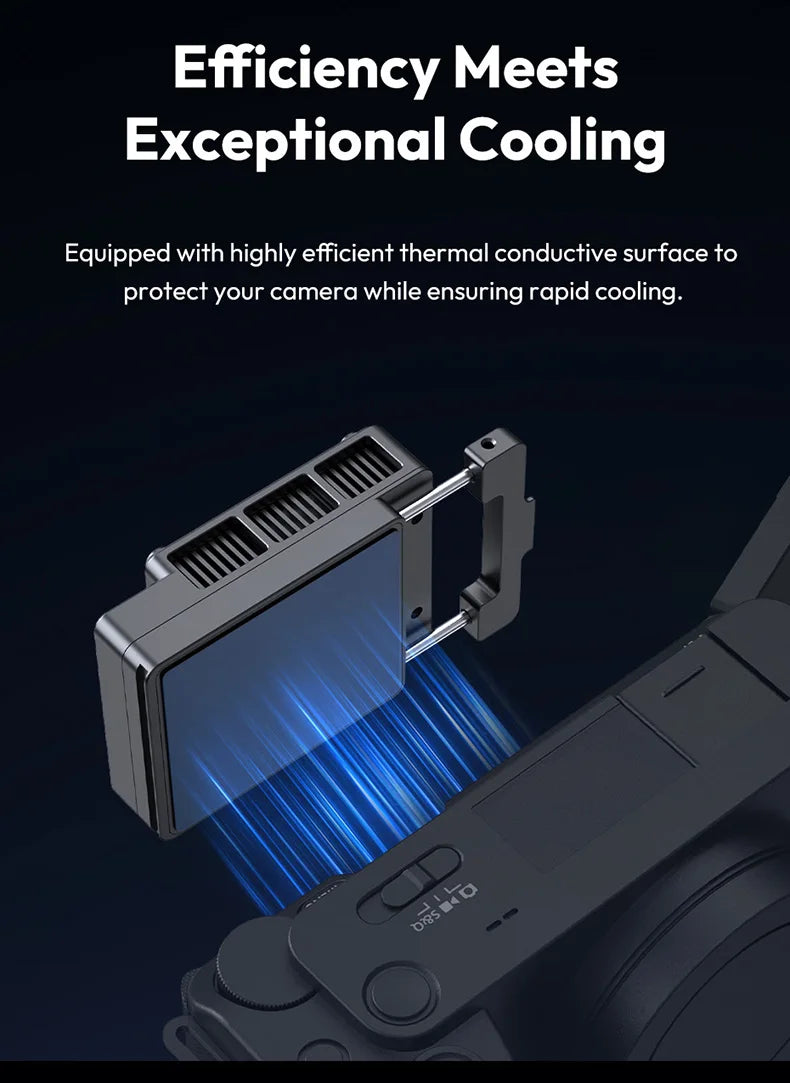 Ulanzi CU01 Cooler para câmera, ventilador de resfriamento para transmissão ao vivo, sistema de resfriamento alto, radiador de câmera, dissipador de calor para Canon R50 Sony ZVE Nikon
