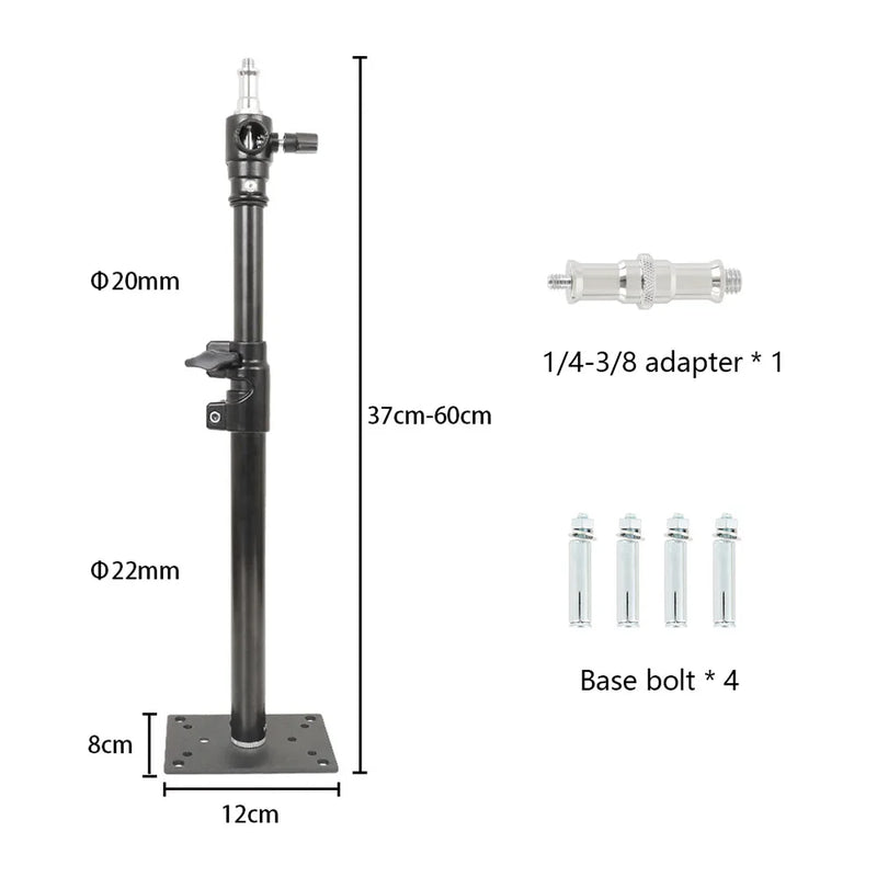 Braço de suporte de parede para estúdio fotográfico, luzes estroboscópicas de vídeo, comprimento máximo de 53,9 polegadas / 137 cm, rotação horizontal e vertical