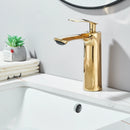 SHBSHAIMY Torneira de pia de banheiro quadrada moderna com núcleo de latão, torneira de água quente e fria, modelo alto/baixo, dourada, montada no deck