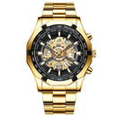 Relógio masculino casual e moderno, com seis pinos vazados, não mecânico e à prova d'água; relógio mecânico popular; relógio masculino azul.