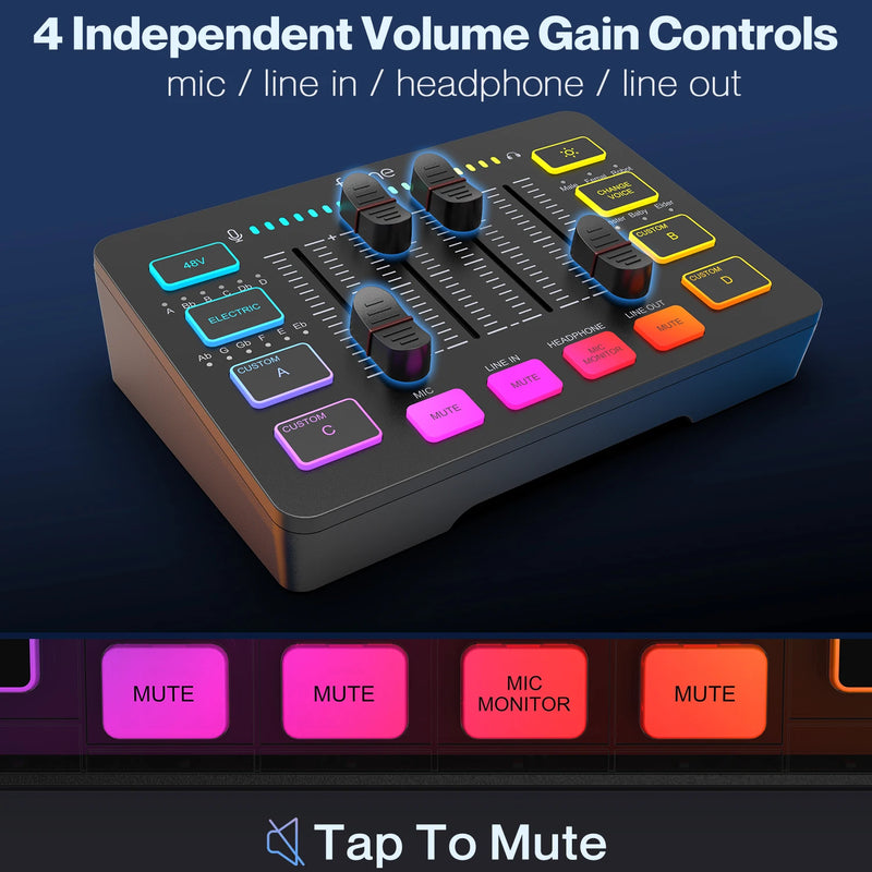 Mixer para jogos USB FIFINE com interface de microfone XLR, alimentação fantasma de 48 V, RGB, placa de som para podcast e streaming AmpliGame SC3