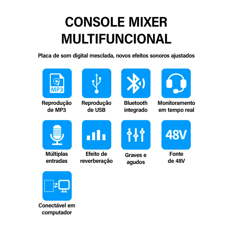 Mixer analógico VEDO AF4, placa de som digital mesclada, 4 canais, configurações de função personalizadas, console de mixagem analógico para transmissão ao vivo