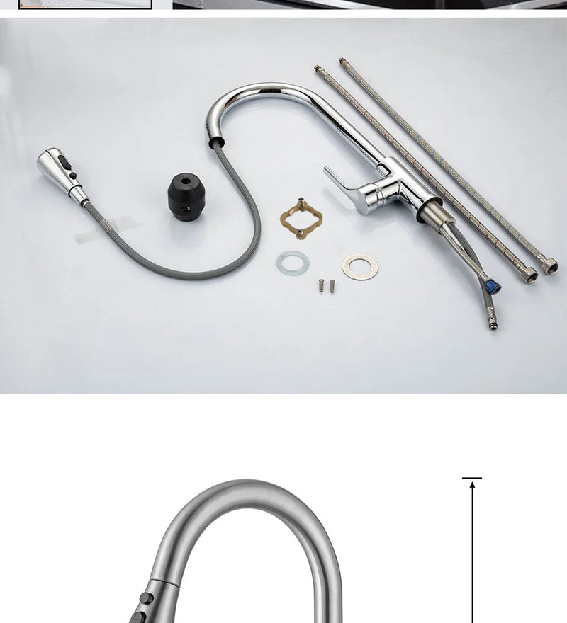 Torneira de cozinha preta, torneira de cozinha retrátil, misturador de pia de cozinha, pulverizador de jato de níquel escovado, cromado, torneira de água de cozinha