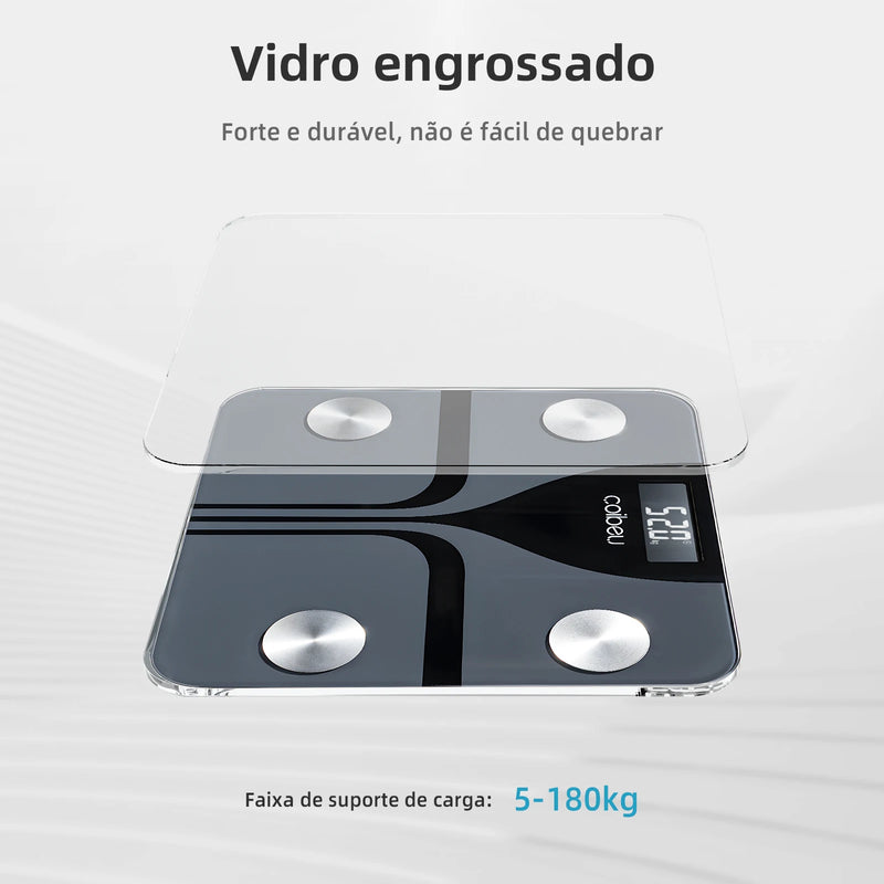 Tuya, Balança Corporal de Bioimpedância Digital Inteligente com 17 Medidas Essenciais, LCD Grande, Até 180 kg, Coibeu