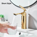 SHBSHAIMY Torneira de pia de banheiro quadrada moderna com núcleo de latão, torneira de água quente e fria, modelo alto/baixo, dourada, montada no deck