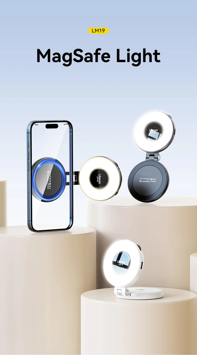 Ulanzi LM19 MagSafe Light Luz portátil para selfies para iPhone 16 15 14 13 12 Pro Max Suporte de luz de preenchimento para selfies e vídeos Vlog
