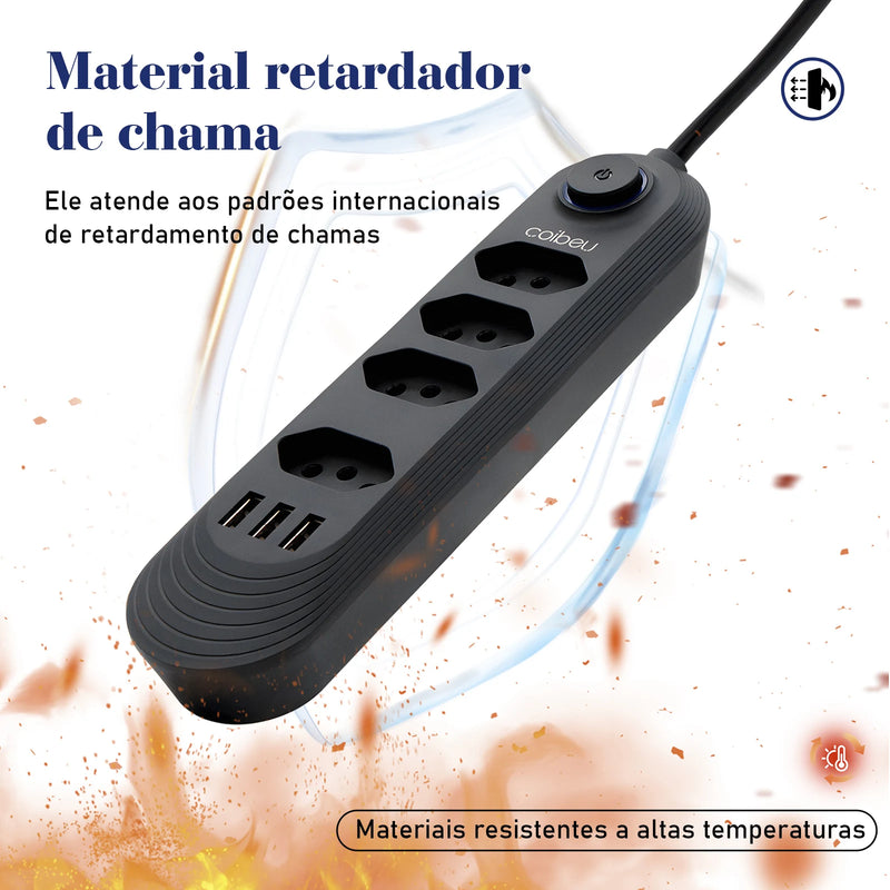 Extensão elétrica, filtro de linha, extensão de energia, tomada USB, plugue, plugue de água, filtro de linha brasileiro, 100-220V, 10A