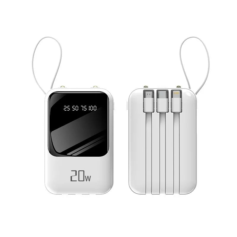 Carregador Portátil de Energia de Carregamento Rápido de 20 W e 10000 mAh com Saída Universal e 3 Cabos