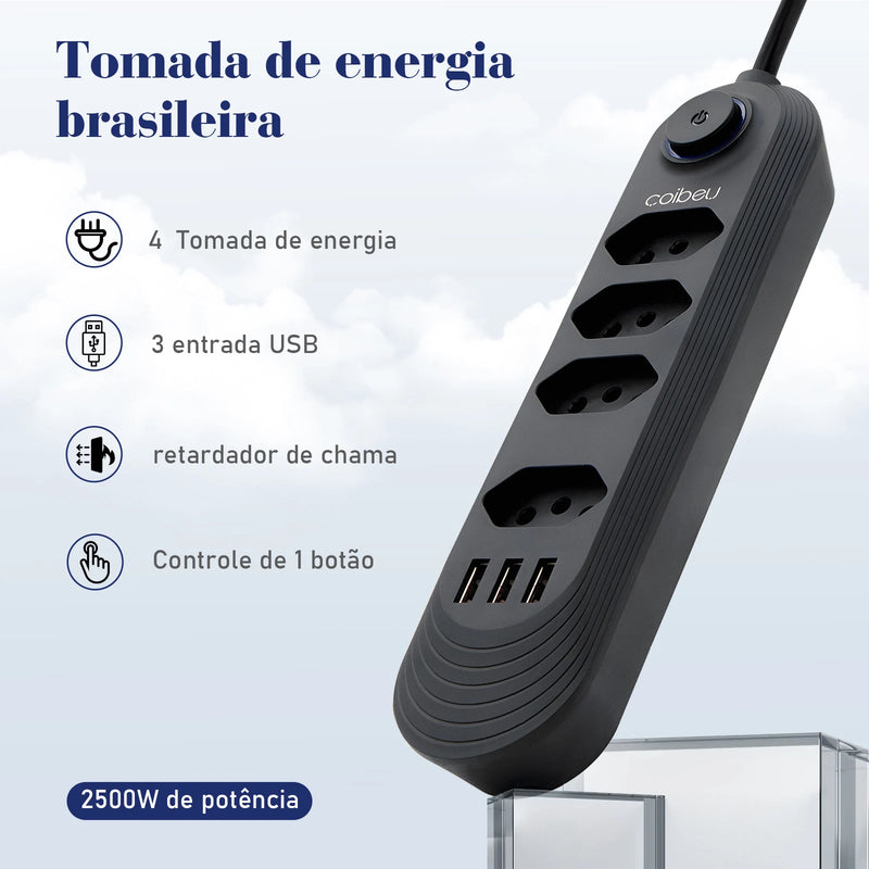 Filtro de Linha extensão com Tomada, universal, USB e Tipo C