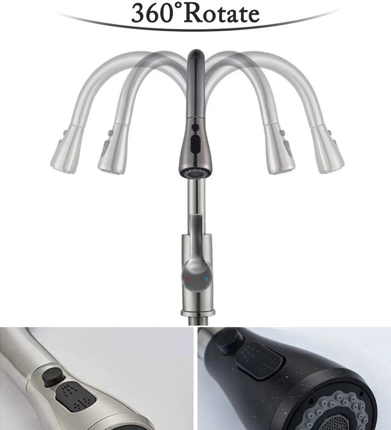 Torneira de cozinha preta, torneira de cozinha retrátil, misturador de pia de cozinha, pulverizador de jato de níquel escovado, cromado, torneira de água de cozinha