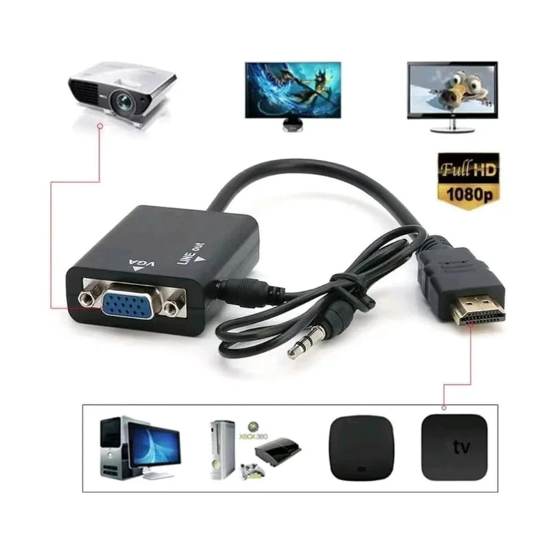Cabo ALFA Adaptador e Conversor Hdmi Para Vga Com Saída P2 De Áudio