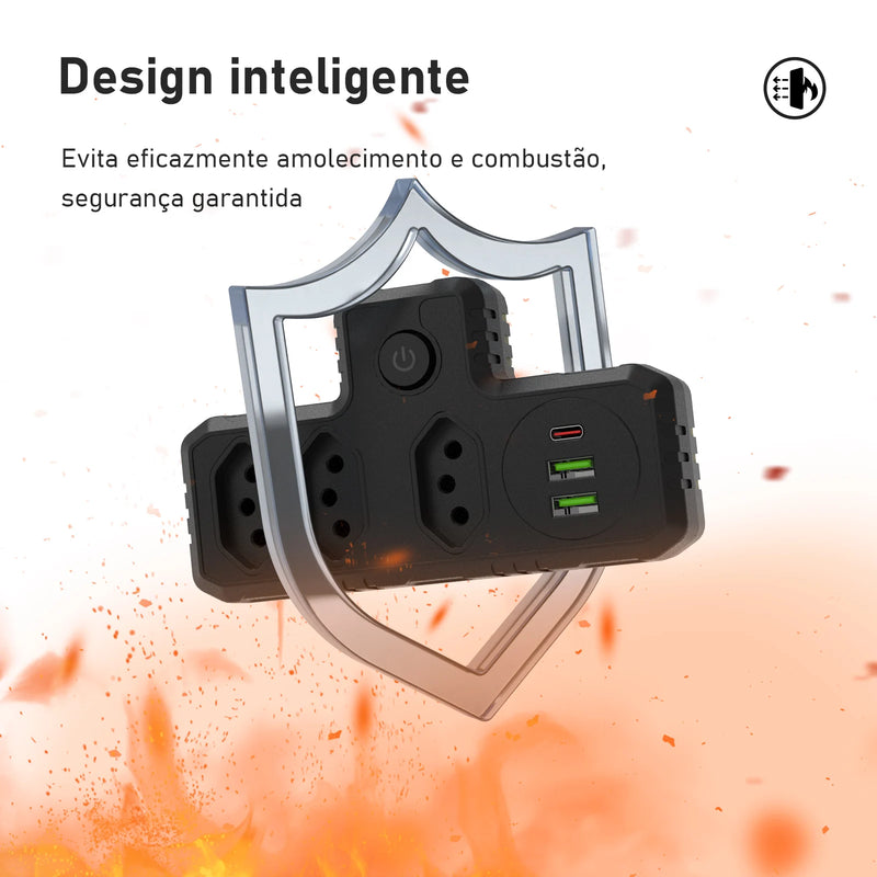 Filtro de Linha extensão com Tomada, universal, USB e Tipo C