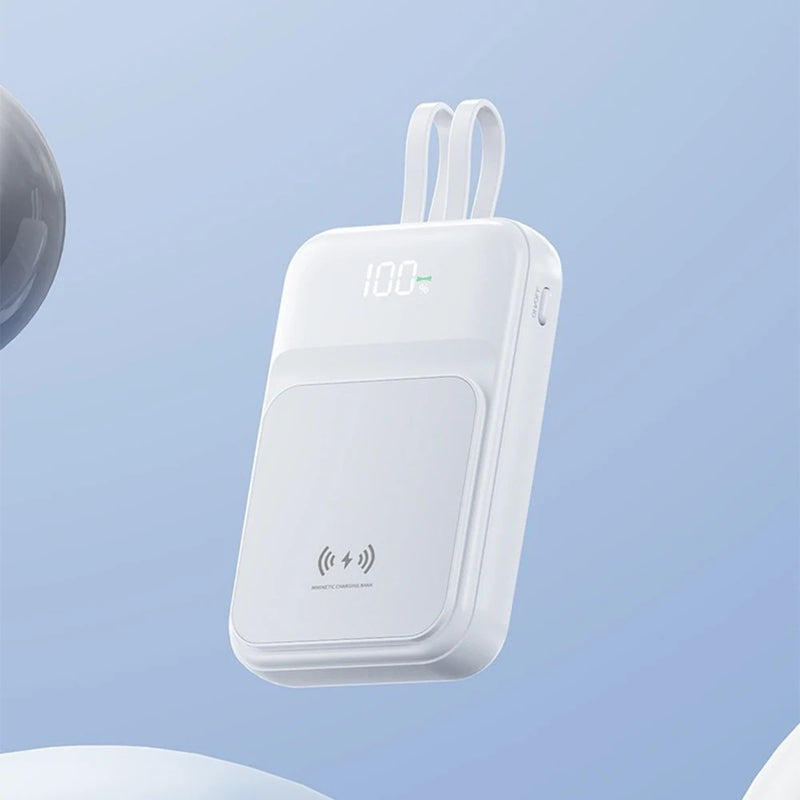 Carregador portátil Magsafe de 10000mAh para celular, bateria externa com indução, mini saída universal, 2 cabos