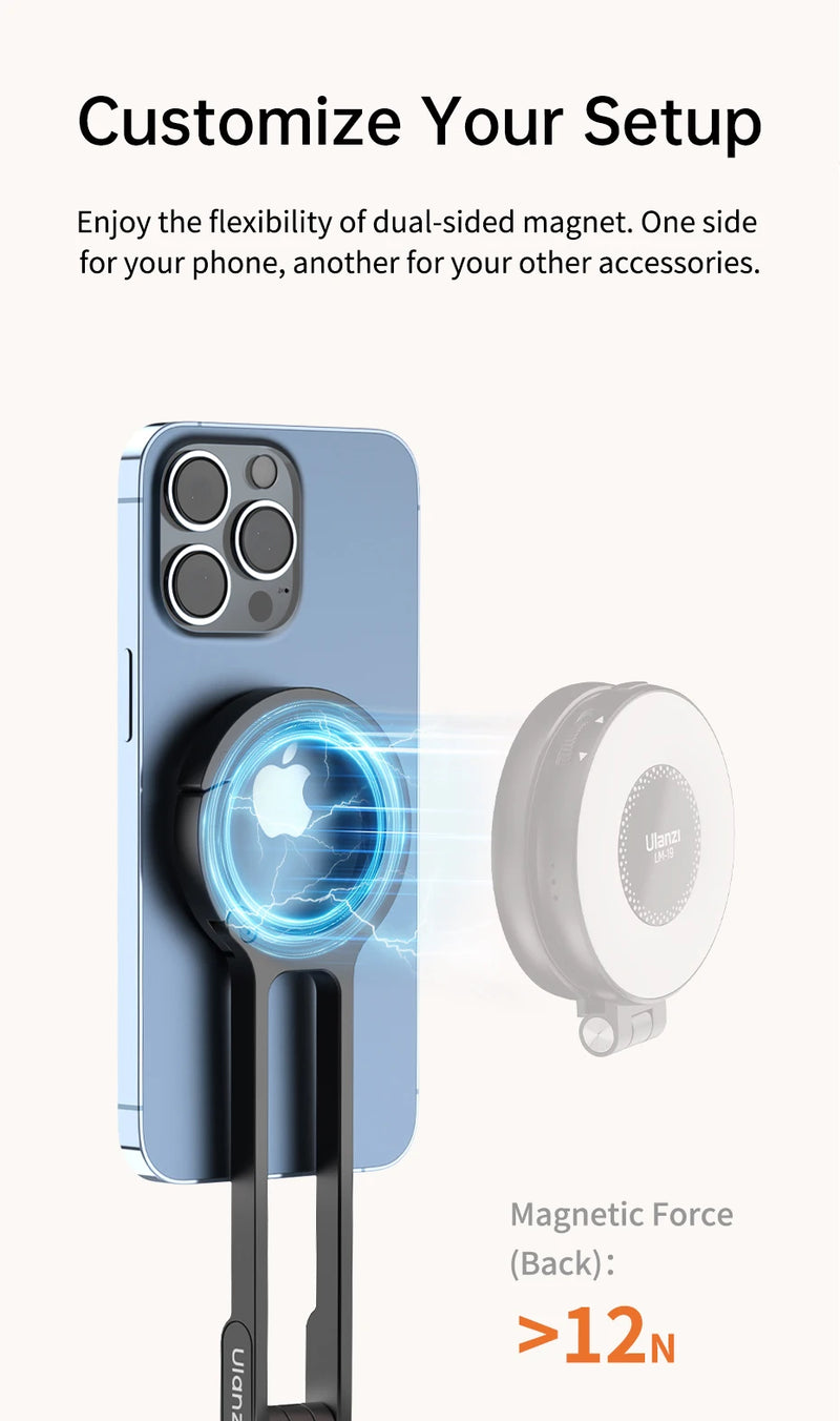 Ulanzi MA30 Tripé para celular com mosquetão, suporte magnético de dupla face para vídeo, luz, vlog, transmissão ao vivo, viagens ao ar livre