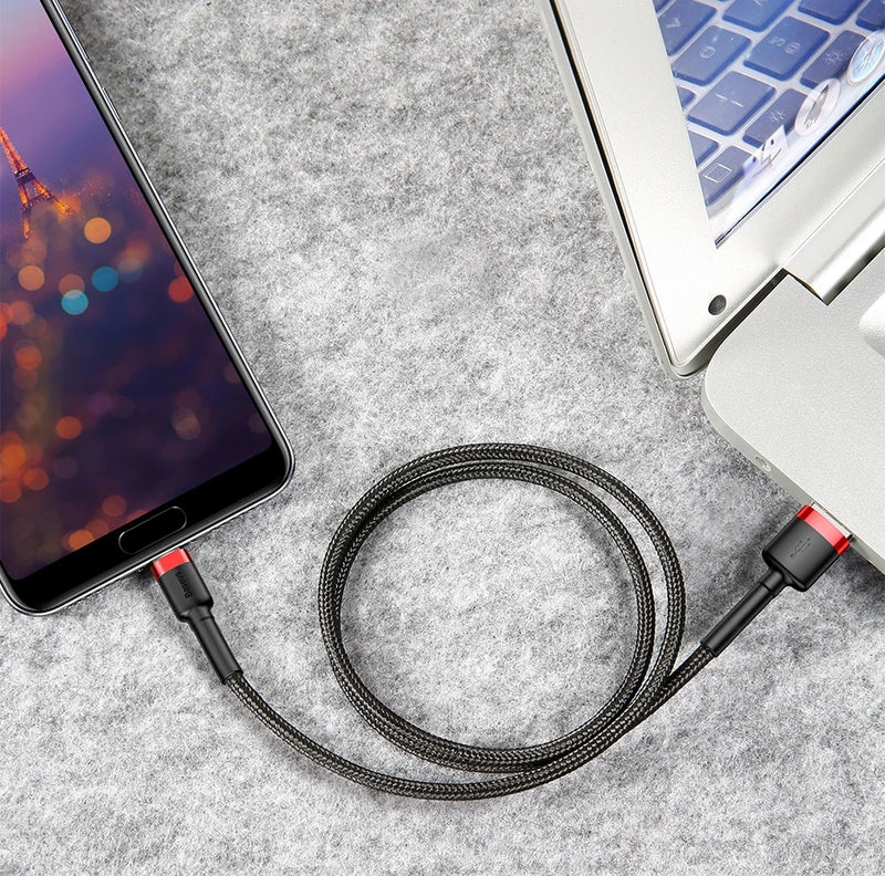 Cabo USB Tipo C BASEUS Cafule para Realme Xiaomi Samsung S21 Cabo de carregamento rápido USB-C Cabo de dados para carregador