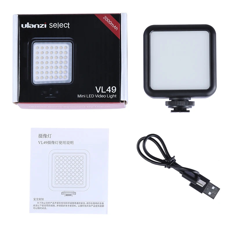 Mini Vlog VL49 LED, Luz de Preenchimento com 6W Branco 2000mAh 5500K Iluminação Zoom - para Fotográfica, Vídeo, Telefone, Selfie