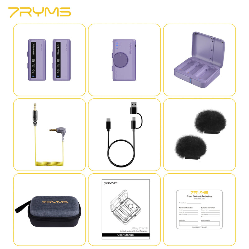 7RYMS iRay DW10 Mini Microfone sem fio multifuncional para câmera, smartphone, computador, vlog, transmissão ao vivo, entrevista