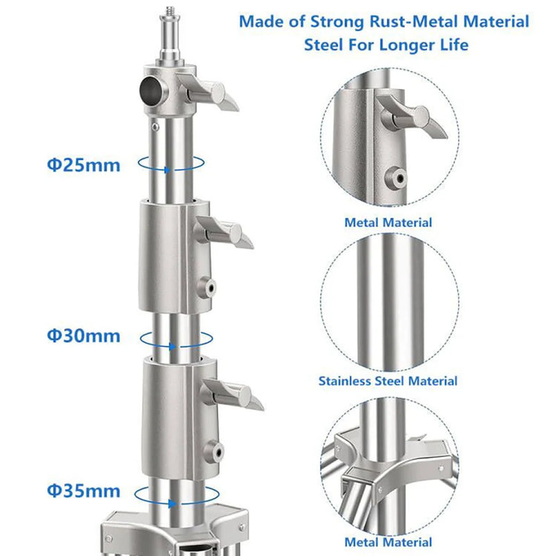 Tripé de pressão de ar de 280 cm com rolamento de 10 kg para câmera, suporte de luz de aço inoxidável para luz de anel ao vivo no YouTube e fotografia suave