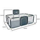 Cercado infantil IMBABY para uso interno, com barreira de segurança, piscina seca e área de recreação para crianças.