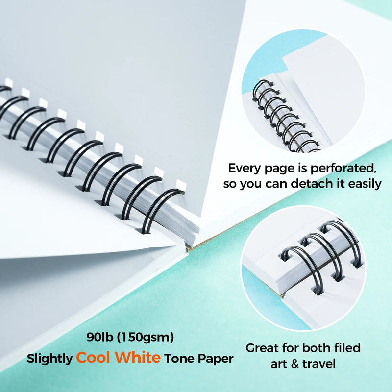 Blocos de marcadores de dupla face Ohuhu, caderno de esboços artísticos à prova de sangramento, espiral, caderno de esboços para marcadores de álcool, caderno de desenho escolar
