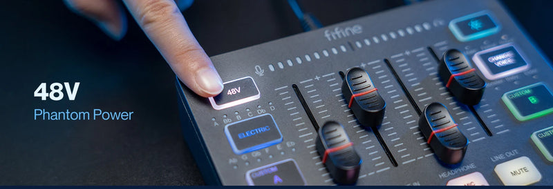 Mixer para jogos USB FIFINE com interface de microfone XLR, alimentação fantasma de 48 V, RGB, placa de som para podcast e streaming AmpliGame SC3