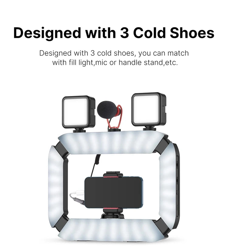 Ulanzi U200 U-200 Smartphone Video Rig LED Video Light 2 em 1 Ring Light Cold Shoe para Microfone Tiktok Youtube Live Rig Light