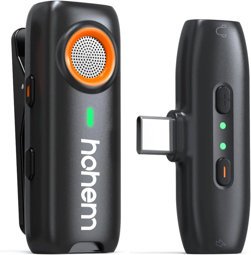 Hohem MIC-01 Microfone de lapela sem fio para iPhone Android Smartphone PC Computador Dispositivos USB-C Gravação de streaming do YouTube