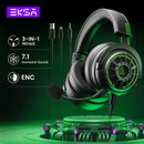 Fones de ouvido gamer profissionais EKSA E5000 para PC/PS4/Xbox/Switch, headset gamer com fio 7.1 e microfone ENC, cabo removível USB/Tipo C/3,5 mm