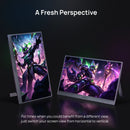 Monitor portátil de 16,1 polegadas, 100% sRGB, 144Hz, para laptop, com portas USB-C e mini HDMI, e bolsa para armazenamento.