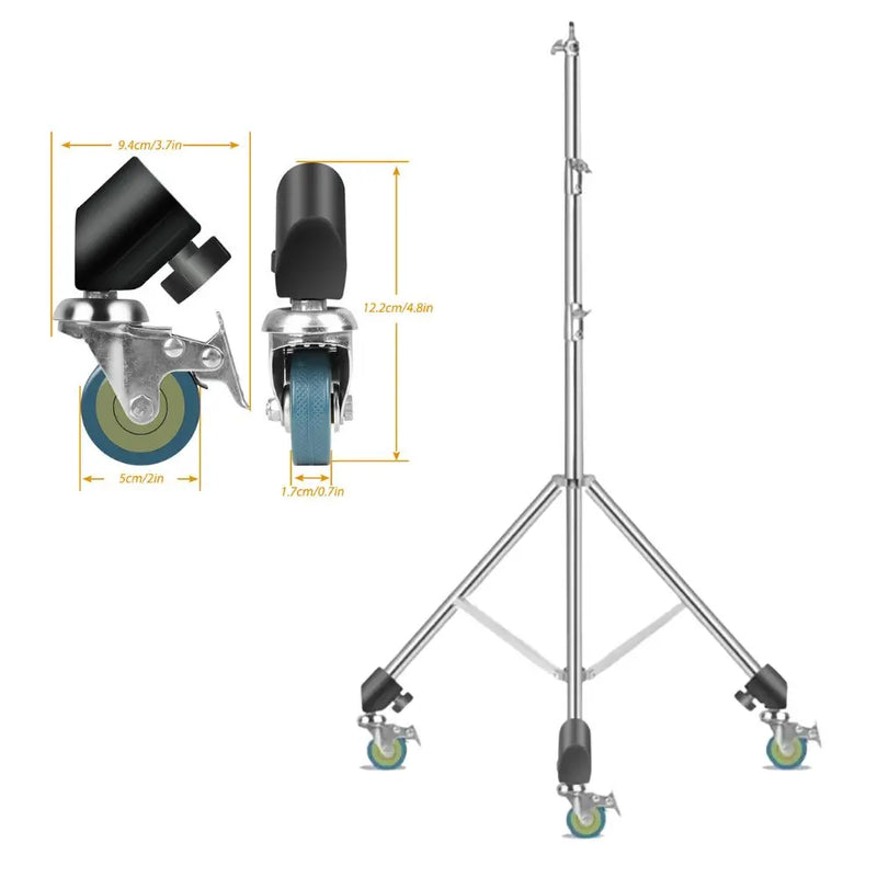 Tripé extensível SH 190 cm com parafuso de 1/4 e rodas, controle remoto Bluetooth para câmera DSLR, smartphone, luz de preenchimento, microfone, tripé
