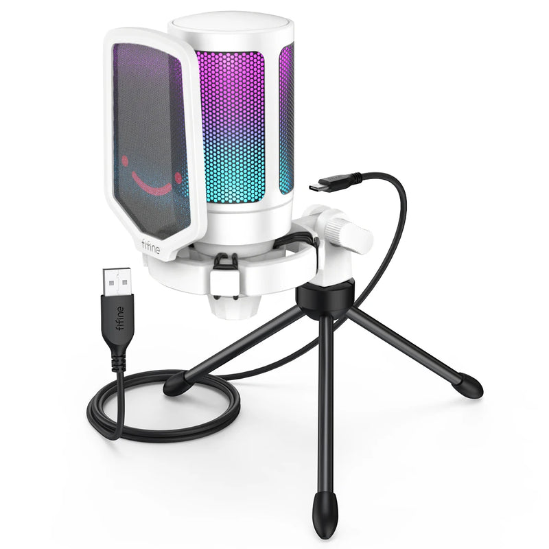 Microfone USB FIFINE Ampligame para streaming de jogos com filtro pop, montagem antichoque e controle de ganho, multicompatível, para PC/PS4/5 - A6V