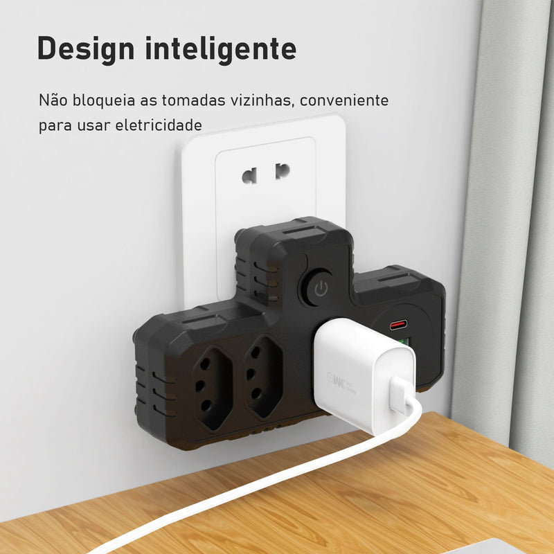 Filtro de Linha extensão com Tomada, universal, USB e Tipo C