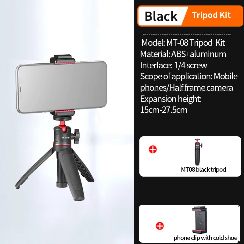 Ulanzi MT-08 Mini Tripé Extensível Portátil para Vlog, Smartphone, Selfie Stick, Tripé com Suporte para Câmera Canon, Sony, Nikon, DSLR e Celular