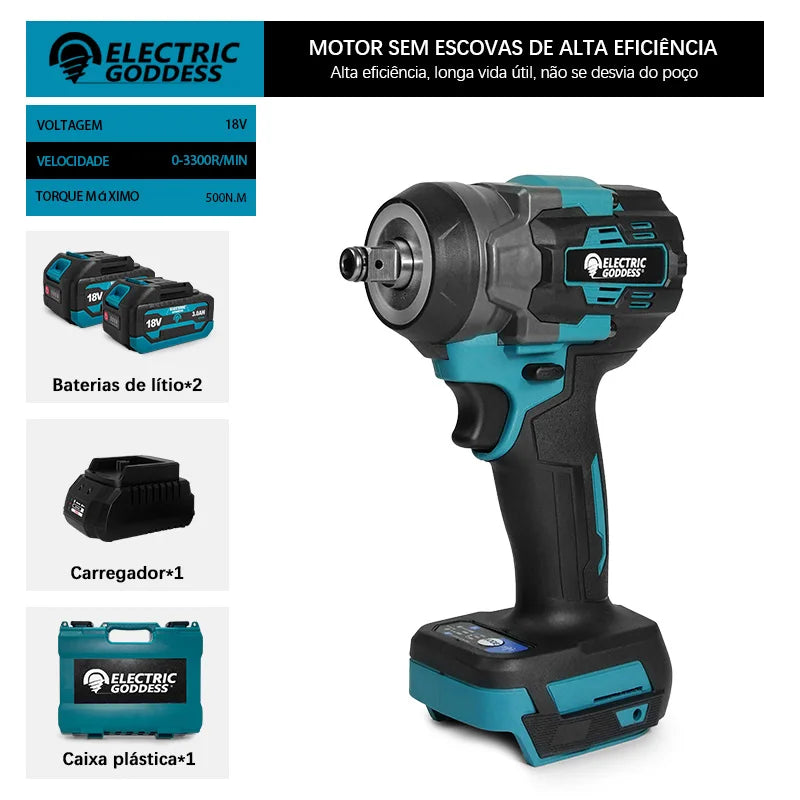 Conjunto de chaves elétricas sem escova EGOD de 1/2'' de alta potência, 500 N.M, para remoção de pneus soltos, ferramentas elétricas para reparo de pneus de carro, para bateria Makita de 18 V