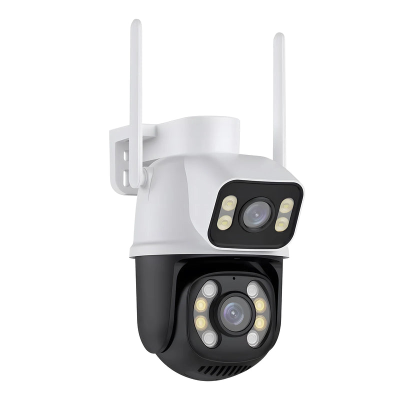 Câmera de vigilância Icsee preta Wi-Fi, monitor de câmera de segurança 4K Ultra HD, câmera de segurança Wi-Fi à prova d'água