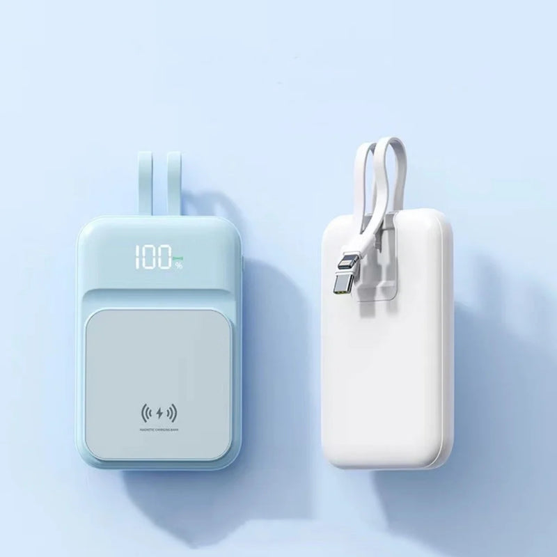 Carregador portátil Magsafe de 10000mAh para celular, bateria externa com indução, mini saída universal, 2 cabos