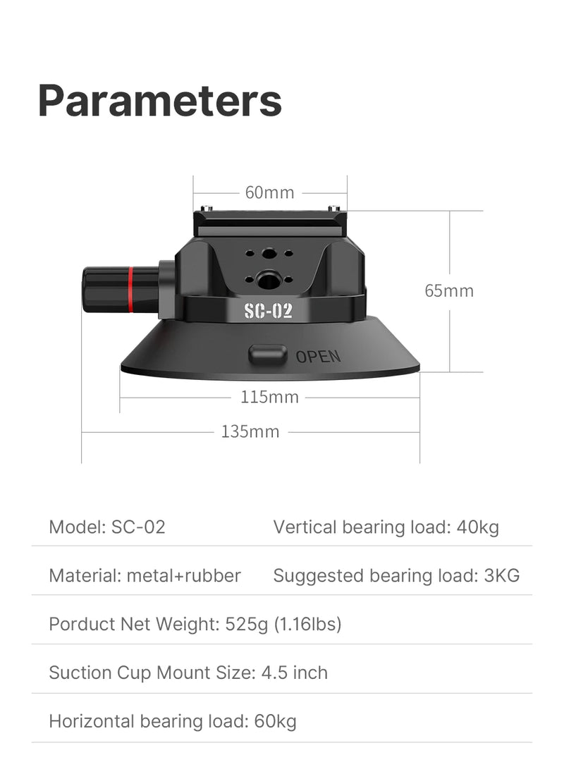 Ulanzi Car Phone Action Camera Holder Hand Pump Suction Cup 360° Adjustable 1/4" for GoPro for Insta360 DJI Action Smart Phone