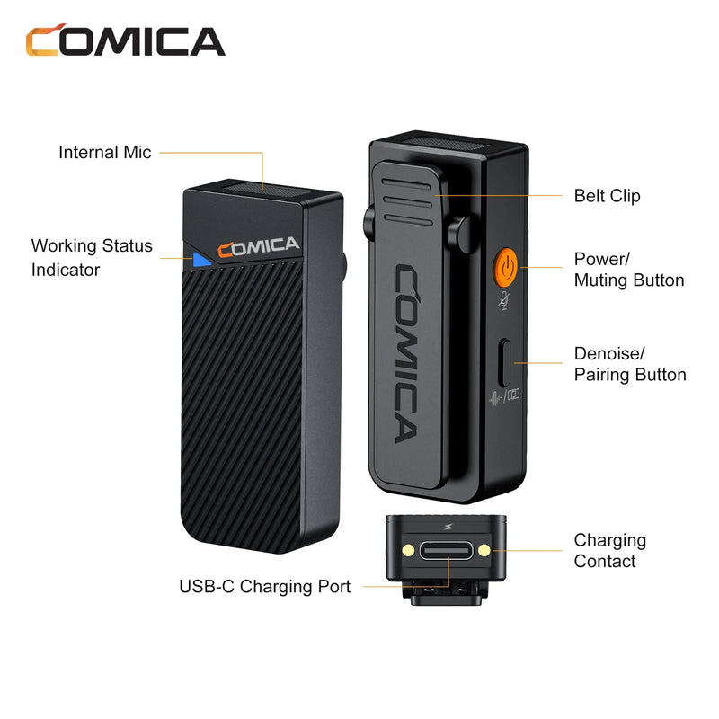 Microfone de lapela sem fio Comica Vimo C C3 C2 C1 2.4G para câmera de smartphone, vlog, streaming de YouTube vs Rode GO II