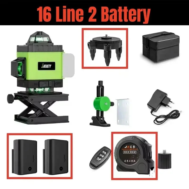 Ferramenta de construção profissional 16 linhas 4D autonivelante nível a laser estoque Brasil bateria 2400mAh controle remoto Bluetooth