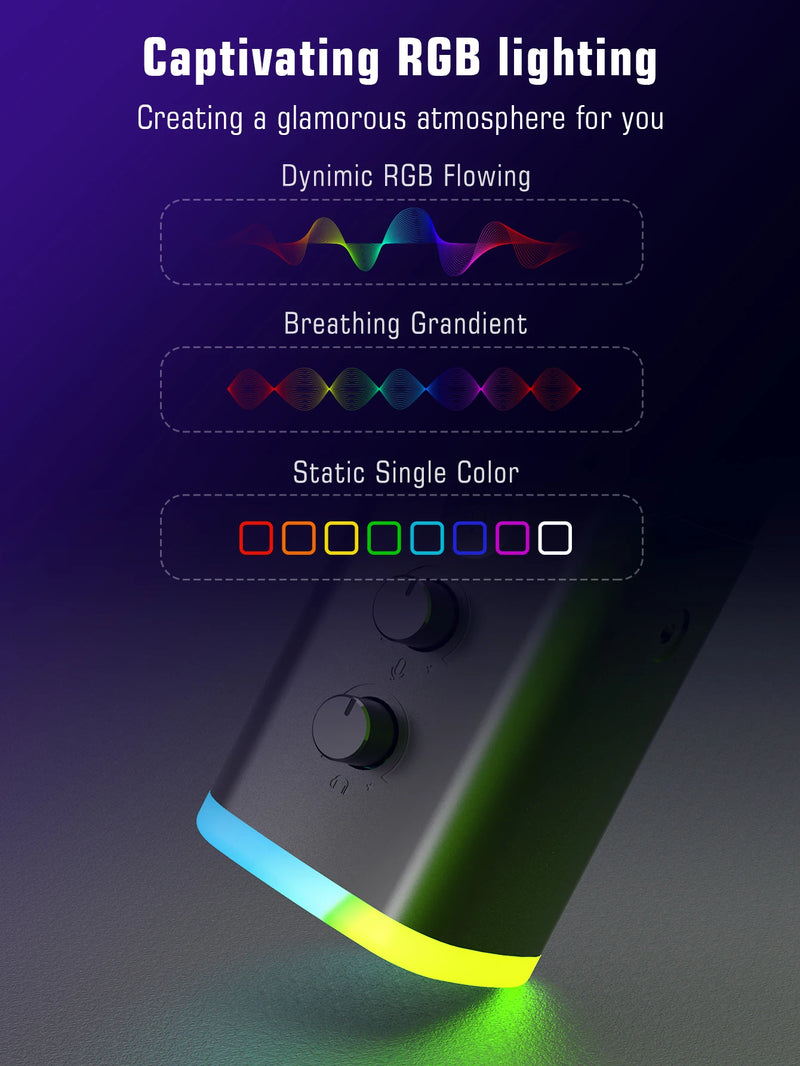 Kit de microfone dinâmico XLR FIFINE com braço articulado para mixer, conjunto de microfone USB para jogos com RGB, controle de volume para PC PS5/4 AmpliGame AM8T