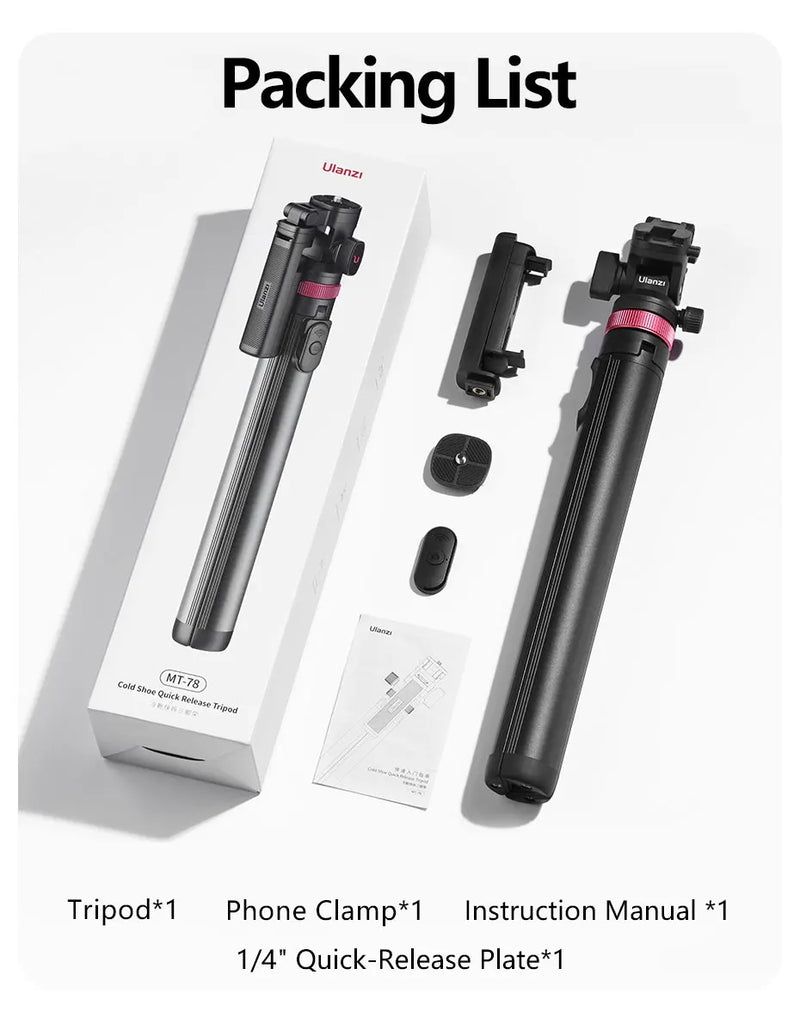 Tripé de liberação rápida Ulanzi MT-78 para câmera, smartphone, luz de preenchimento, tripé de 1,85 m para selfies com controle remoto