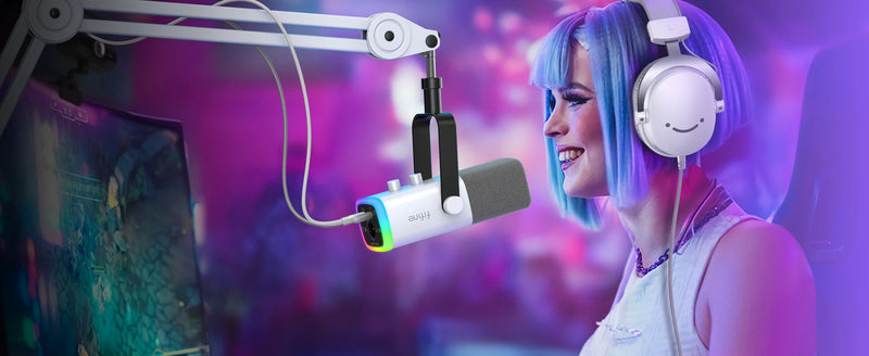 Microfone dinâmico FIFINE XLR/USB com entrada para fone de ouvido/RGB/mudo, microfone para gravação e streaming de jogos PS4/PS5 Ampligame AM8W